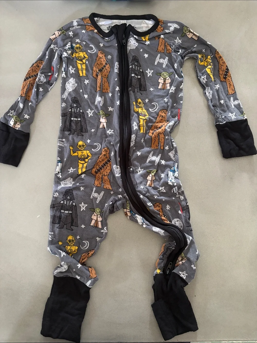 Little Sleepies Gray Star Wars Footed One-Piece Pajama with Black Trim